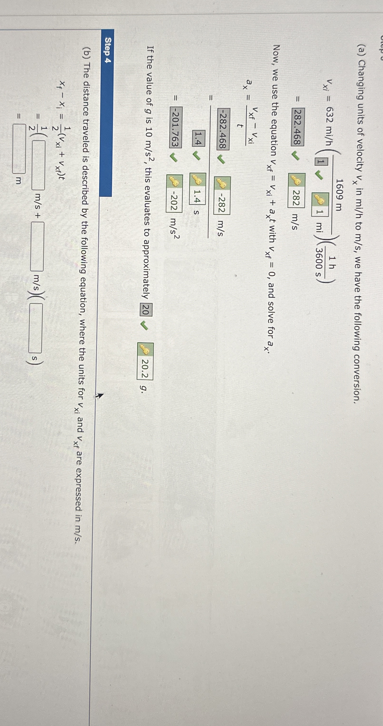 Solved (a) ﻿Changing units of velocity vx ﻿in mih ﻿to ms, | Chegg.com