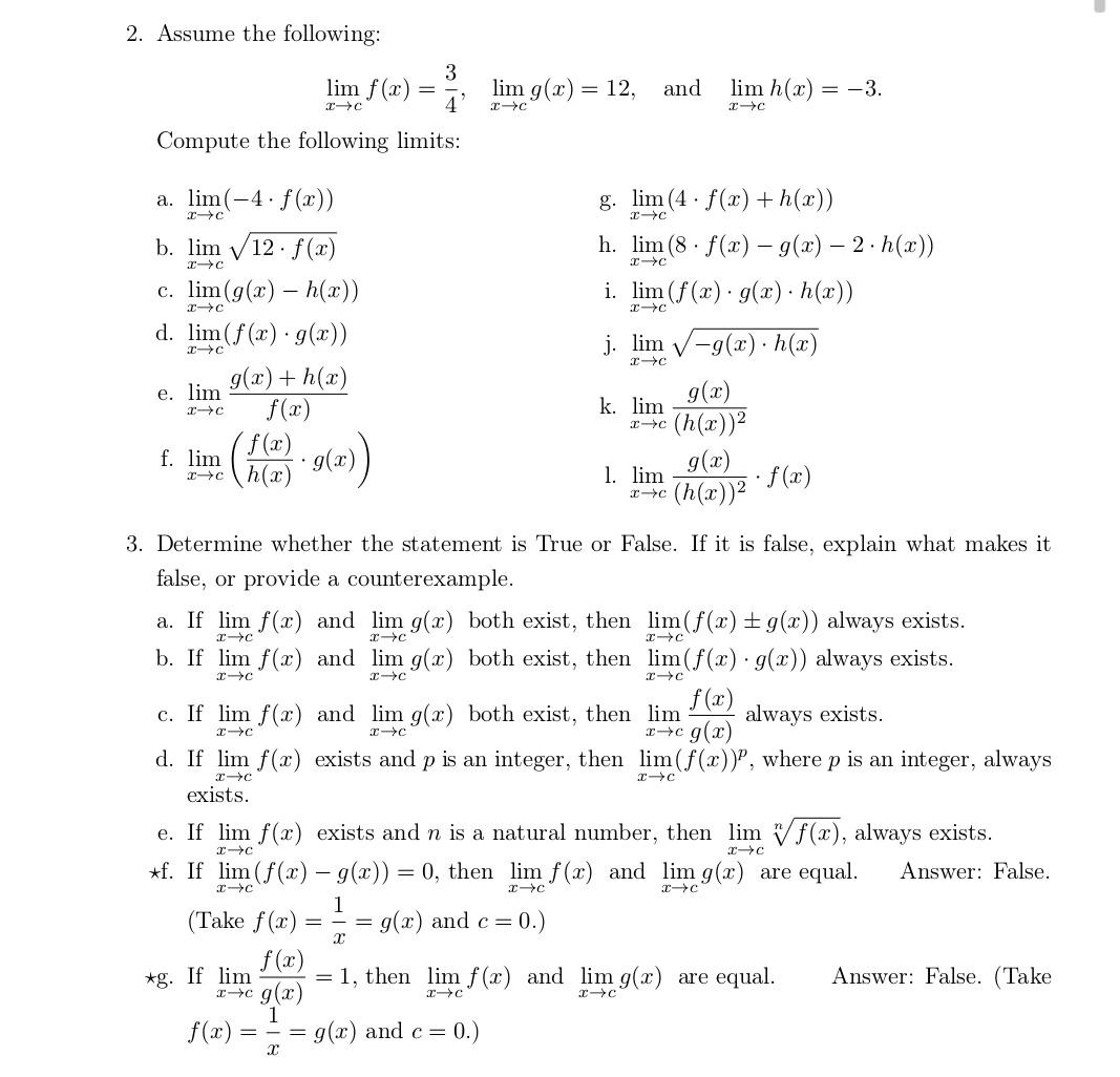 Solved 2. Assume the following: 3 lim f(x) 4 Compute the | Chegg.com