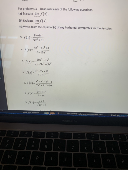 Solved For problems 3 - 10 answer each of the following | Chegg.com