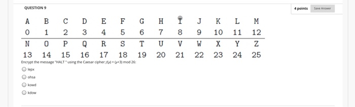 Solved QUESTION 9 4 points Save Answer A B с D E F G O 1 2 3 | Chegg.com