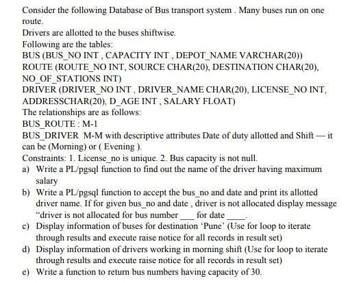 Database Of Bus Transport Chegg