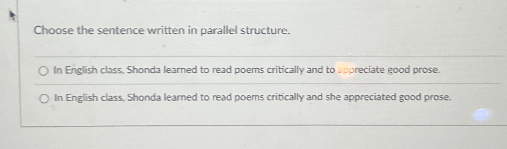Choose the sentence written in parallel structure.In | Chegg.com