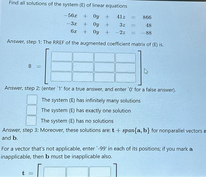 Solved Find all solutions of the system (E) of linear | Chegg.com