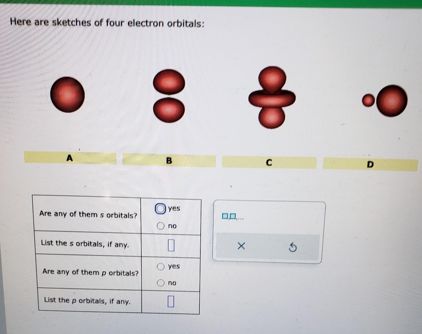 Solved Here are sketches of four electron orbitals