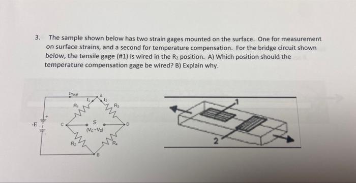 Solved 3. The sample shown below has two strain gages | Chegg.com