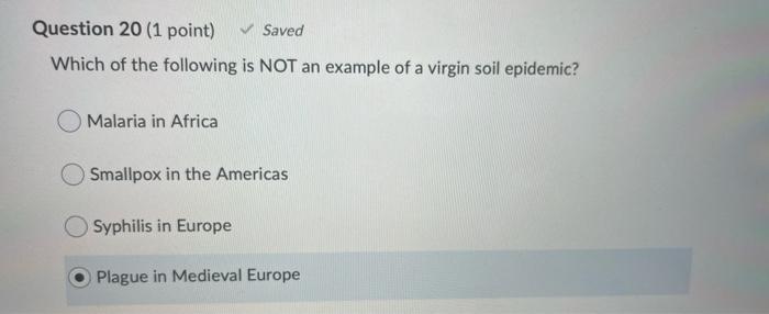 Question 20 (1 point) Saved Which of the following | Chegg.com