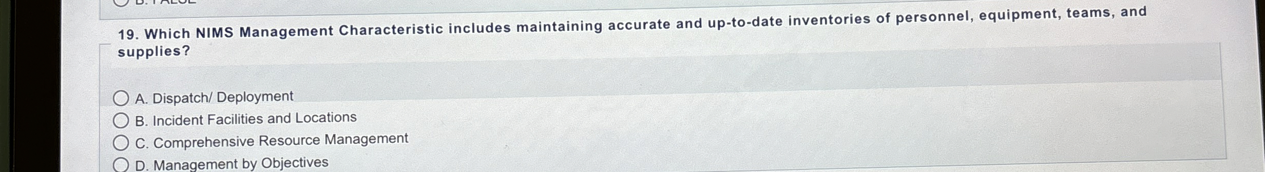 Solved Which NIMS Management Characteristic Includes | Chegg.com