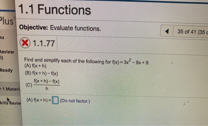 Solved 1 1 Functions Plus Objective Evaluate Functions Chegg Com