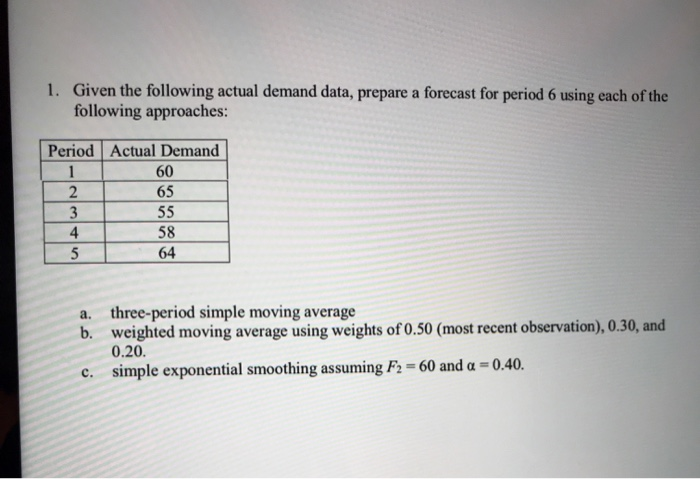 Solved 1. Given the following actual demand data, prepare a | Chegg.com