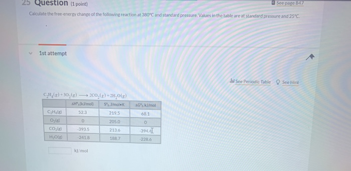 Solved 25 Question (1 point) See page 847 Calculate the | Chegg.com