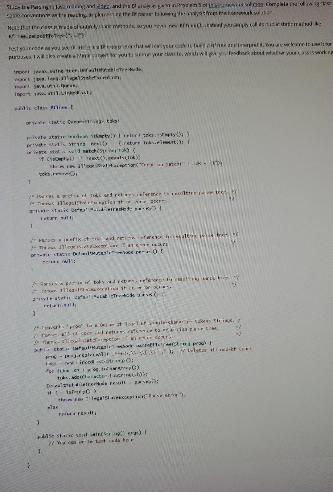 Solved Study the Parsing in Java reading and video, and the | Chegg.com