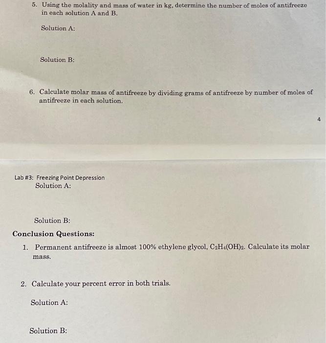 Solved 5. Using the molality and mass of water in kg, | Chegg.com