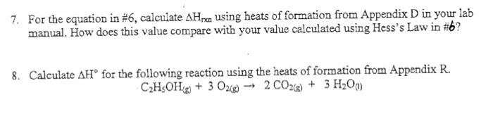 7. For the equation in #6, calculate ΔHrxn using | Chegg.com