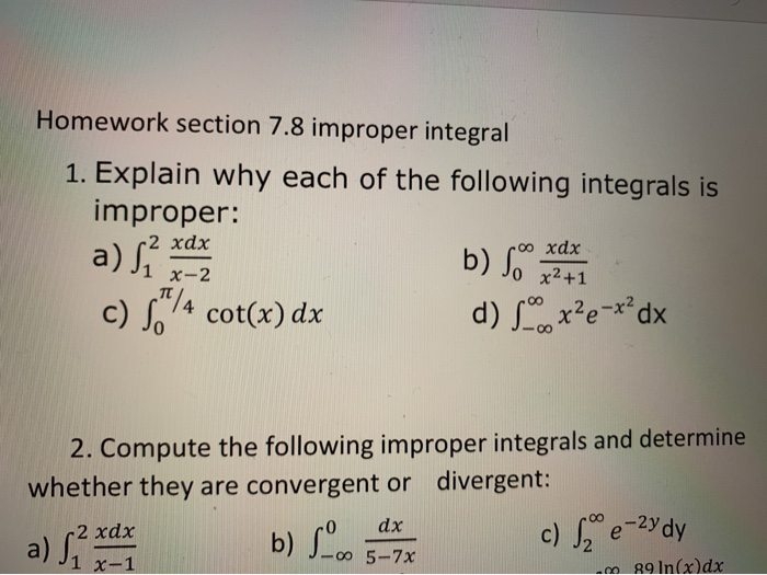 Improper integral divergence calculator image