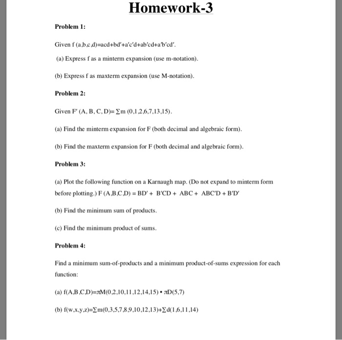 Solved Homework 3 Problem 1 Given F A B C D Acd A C Chegg Com