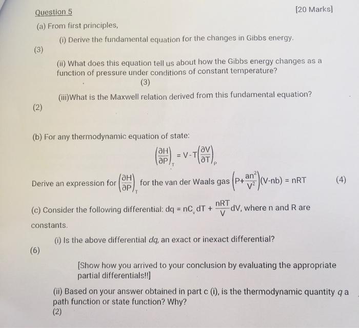 Solved Question 5 [20 Marks (a) From First Principles, ) | Chegg.com