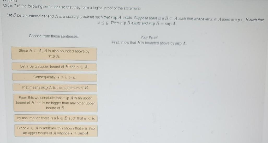 Solved Order 7 of the following sentences so that they form | Chegg.com
