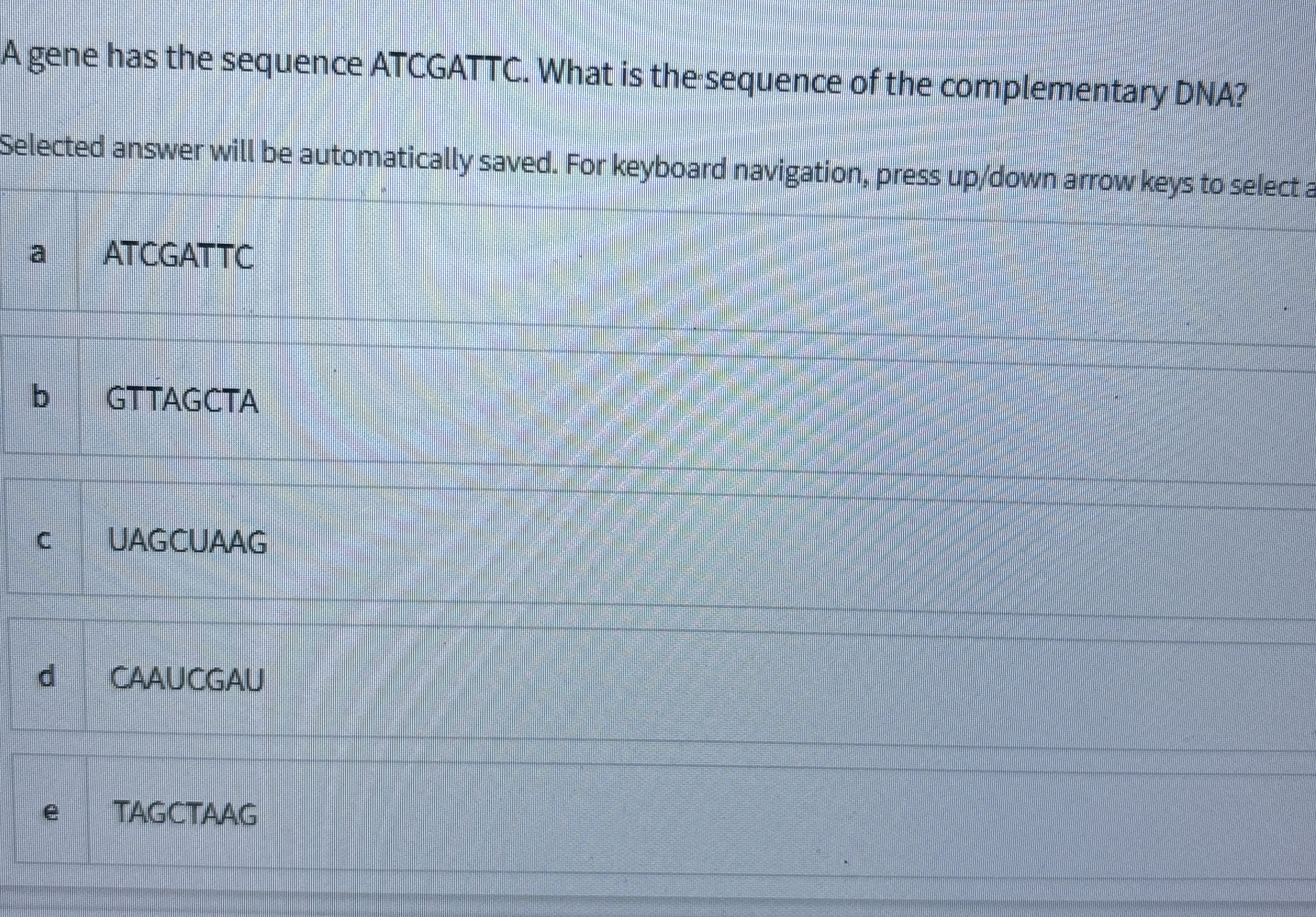 Solved A gene has the sequence ATCGATTC. What is the | Chegg.com