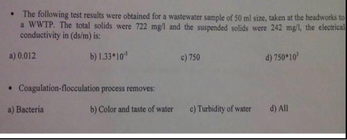 Solved • The following test results were obtained for a | Chegg.com