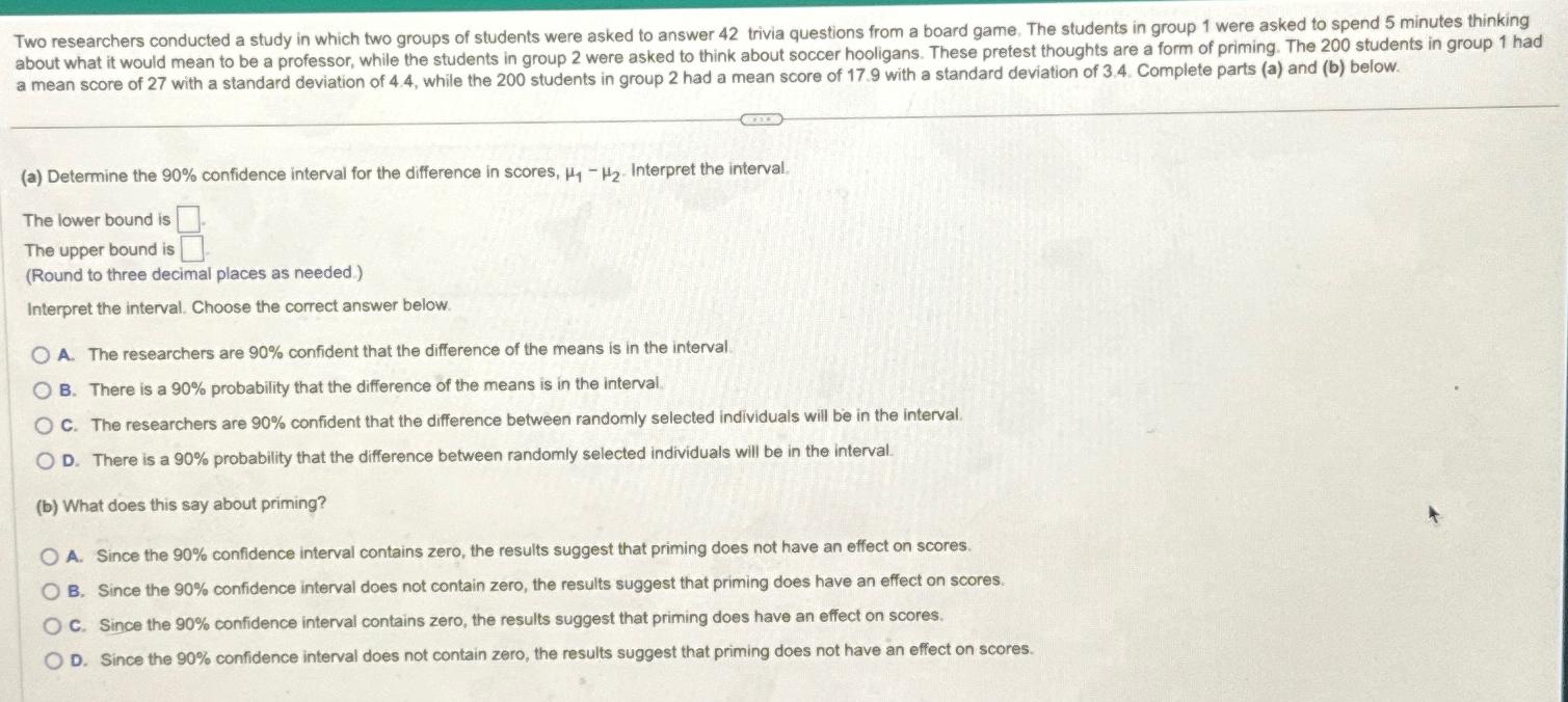 Solved (a) ﻿Determine the 90% ﻿confidence interval for the | Chegg.com