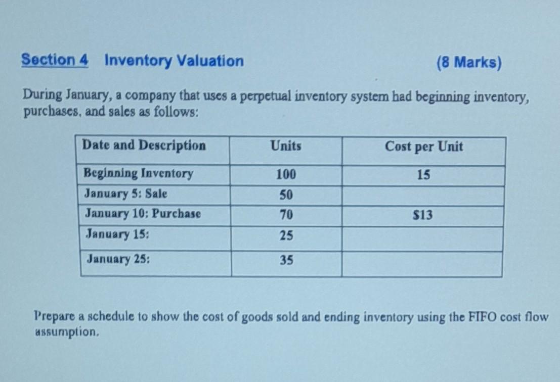 Solved Section 4 Inventory Valuation (8 Marks) During | Chegg.com