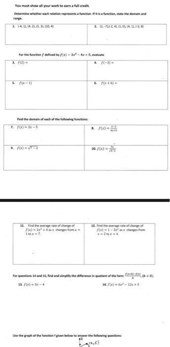 Solved You must show all your work to earn a full credit. | Chegg.com