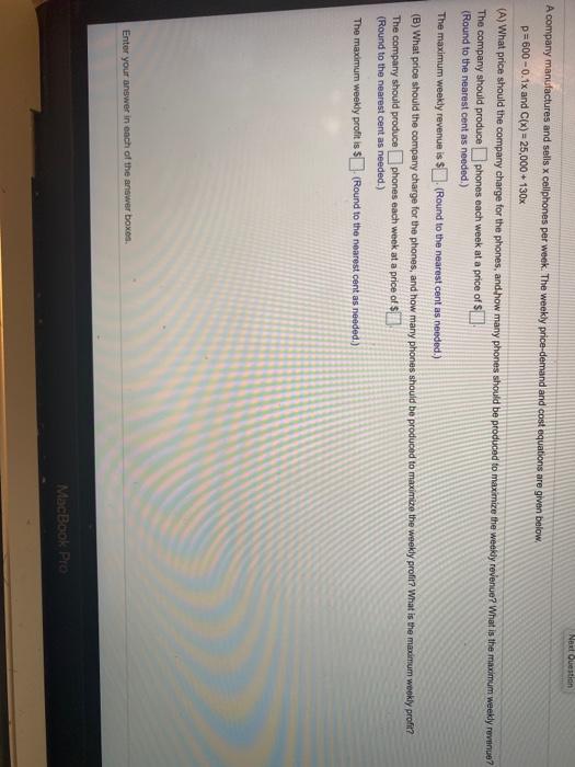 Solved Narl Question A company manufactures and sells x | Chegg.com