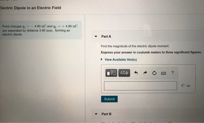 Solved Electric Dipole in an Electric Field Point charges q | Chegg.com