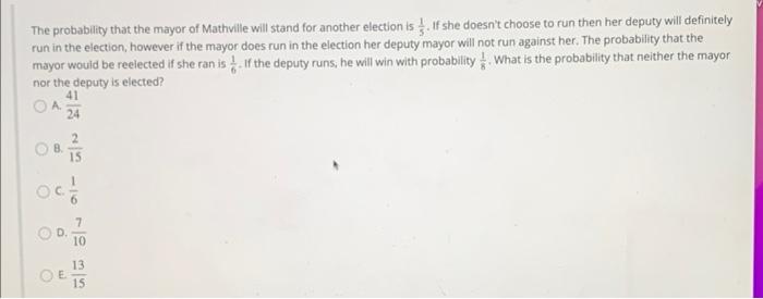 Solved The probability that the mayor of Mathville will | Chegg.com