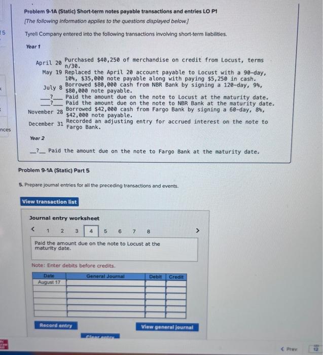 Problem 9-1A (Static) Short-term notes payable | Chegg.com