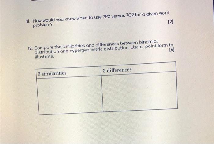 Solved 11. How would you know when to use 7P2 versus 7C2 for | Chegg.com
