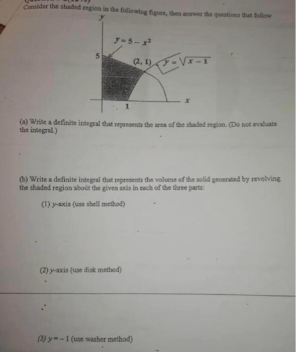 Solved Consider The Shaded Region In The Following Figure, | Chegg.com