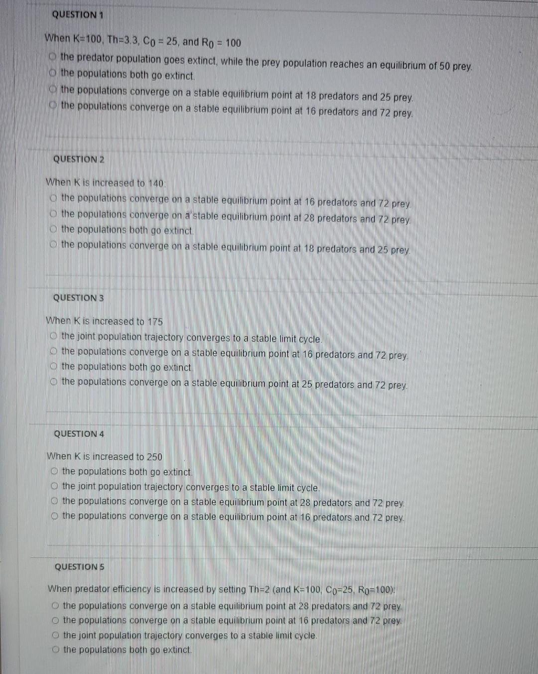 When K=100,Th=3,3,C0=25, and R0=100 the predator