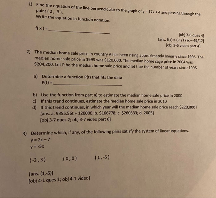 1 Find The Equation Of The Line Perpendicular To The Chegg 