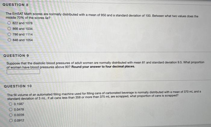 Solved The EmSAT Math scores are normally distributed with a | Chegg.com