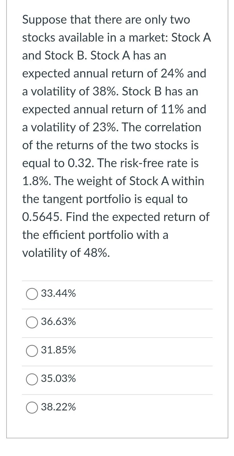 Solved Suppose That There Are Only Two Stocks Available In A | Chegg.com