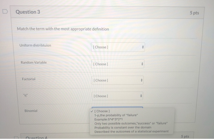 Solved Question 3 5 pts Match the term with the most | Chegg.com