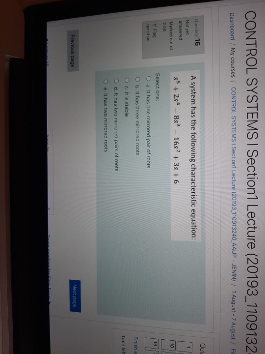 Solved CONTROL SYSTEMS I Section1 Lecture (20193_1109132- | Chegg.com