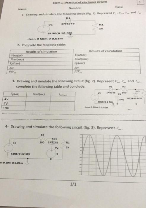 Solved Exam 1. Practical of electronic circuits Name Number: | Chegg.com