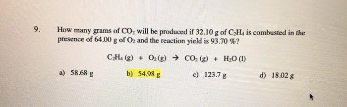 Solved 9. How many grams of CO2 will be produced if 32.10 g