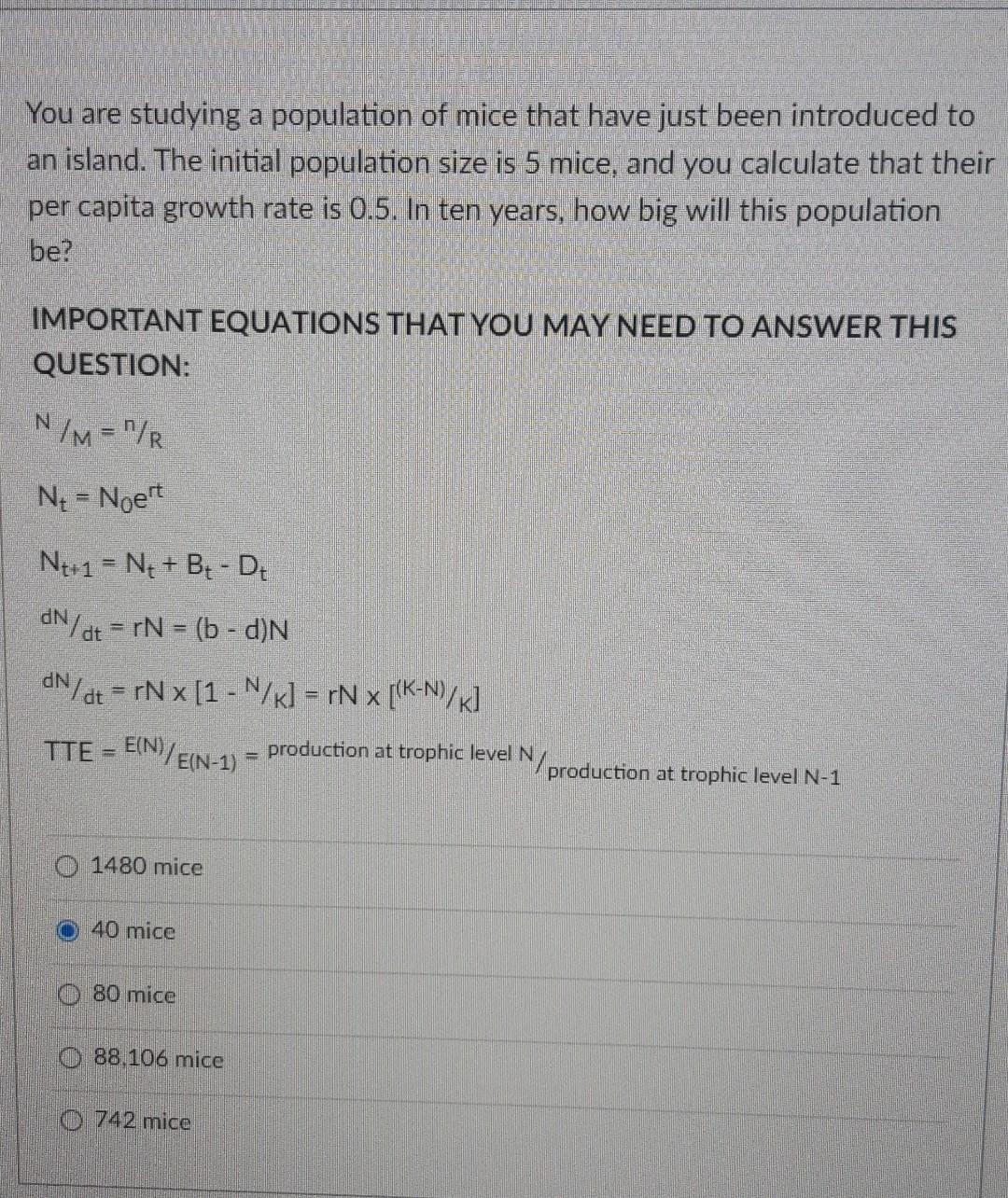 Solved You are studying a population of mice that have just | Chegg.com