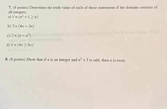 Solved 7 8 Points Determine The Truth Value Of Each Of 3821