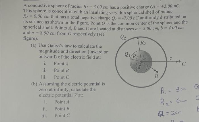 Solved A Conductive Sphere Of Radius Rl 3 00 Cm Has A