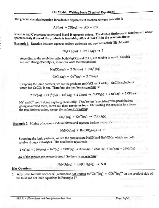 Solved + The Model: Writing lonic Chemical Equations The | Chegg.com