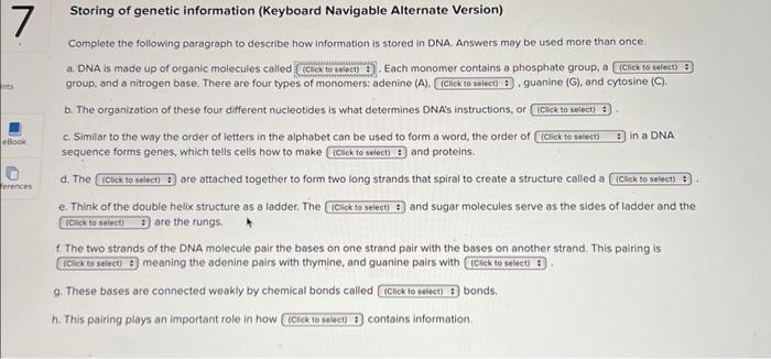 Solved Storing of genetic information (Keyboard Navigable | Chegg.com