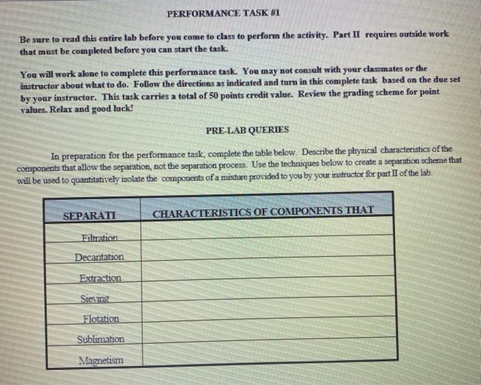 Solved PERFORMANCE TASK #1 Be sure to read this entire lab | Chegg.com