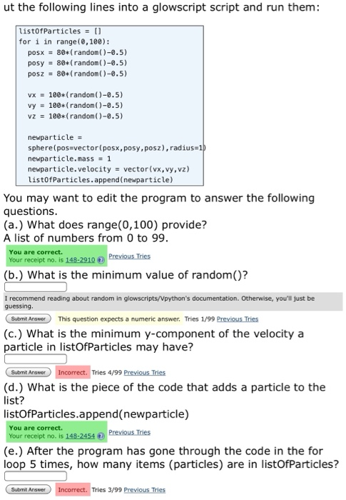 Solved ut the following lines into a glowscript script and | Chegg.com