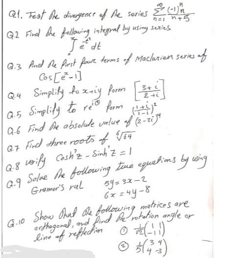 Solved N= N5 Q1. Fest The Divergence Of He Sories Cl)n Q2 