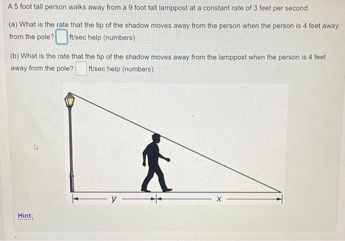 Solved A 5 foot tall person walks away from a 9 foot tall | Chegg.com