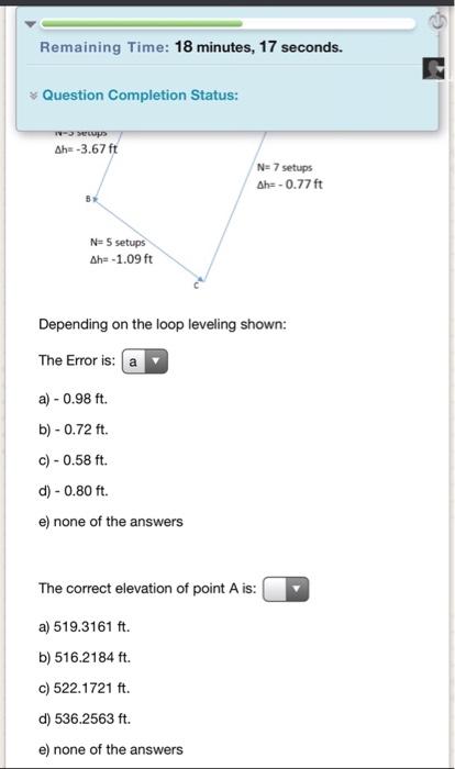 Solved N= 4 setups Ah= +4.55 ft B.M. (103) Known Elevation = | Chegg.com